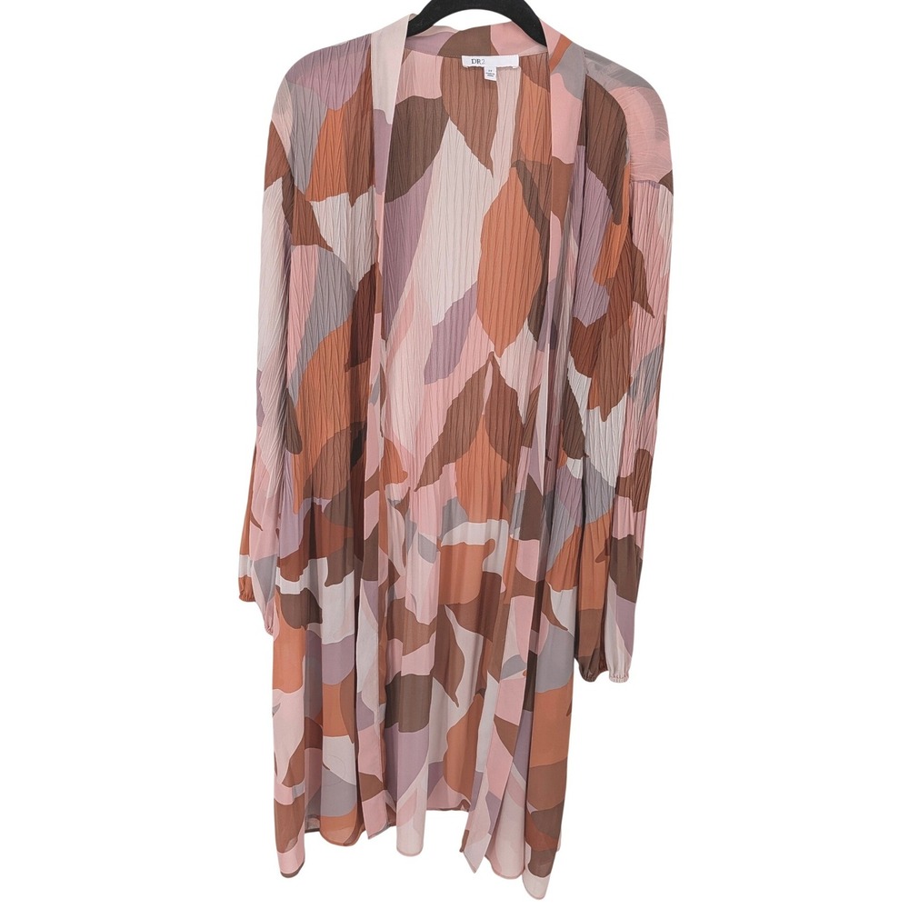 DR2 Kimono Women Plus 2X Multicolor Abstract Longline Pleated Open Front